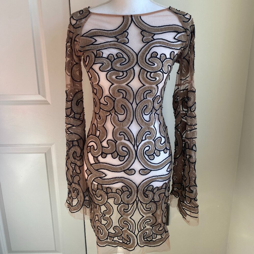 For Love & Lemons Sheer Embroidered Mesh Mini Dress Bodycon